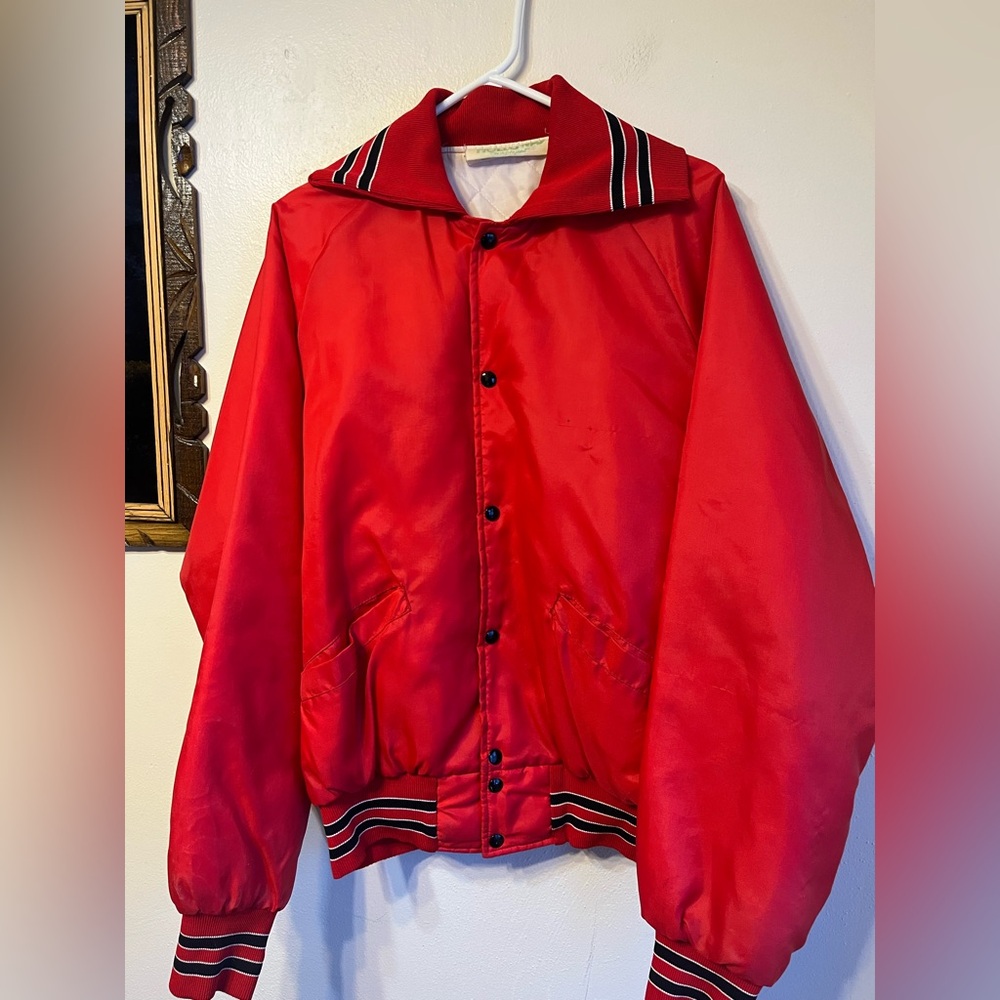1980’s Vintage Holloway Red Bomber Jacket with Striped Trim
